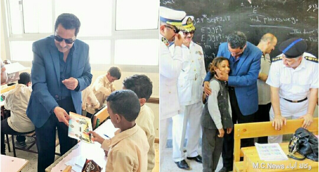 مدير أمن الإسماعيلية يتفقد الخدمات الأمنية بعدة مدارس ويهدى الطلاب حلويات وأدوات مدرسية